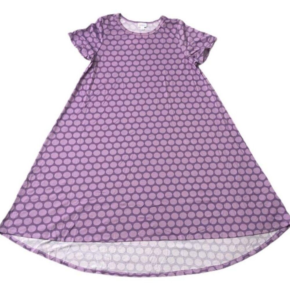 NEW LuLaRoe Carly XL Purple Polka Dot‎ Swing Dress High Low Flowy Short Sleeve